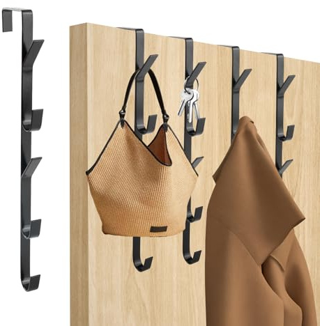 JINXIAN Ganci Sopra la Porta 5 Pezzi x 5 Gancio Appendiabiti da Porta 30 cm Verticale Appendiabiti per Portas Senza Forare Salvaspazio per Asciugamani Vestiti Cappelli (Nero)