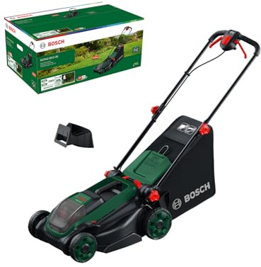 Bosch Tondeuse à Gazon sans-Fil ROTAK18V2-38 (Largeur de Coupe: 38 cm, Hauteur de Coupe: 30-75 mm, Sac de ramassage en Tissu de 40 l, Accessoire de Mulching, sans Batterie)