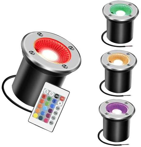 luci da Incasso per Esterni,Lampada da Giardino a LED da 3 W con Telecomando,faretto in Acciaio Inossidabile Impermeabile IP67,Lampada da Pavimento da Incasso a Bassa Tensione CA 12 V/24 V (3 W (1