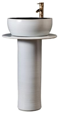 Lavandino su piedistallo Lavandino da bagno con piedistallo, rubinetto e scarico, lavabo pavimento in ceramica