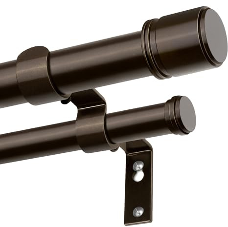 BOLITE Double Curtain Pole Bronze 167-305 cm, 25 mm Extendable Curtain Pole | Metal Long Curtain Rail, Heavy Duty, Wall Mounted, Easy to Install, with Brackets and Ends, for Door, Living Room, Bedroom