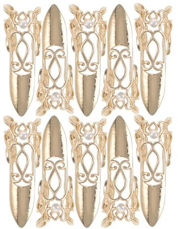 NIYANGLE Anillos Punta del Dedo Ajustables, Garras Metálicas Doradas Estilo Reina Antigua, 10 Piezas para Uñas Postizas, Cosplay, Disfraces y Arte de Uñas Tradicional
