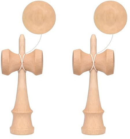 Bohue 2 Pcs Natural Wood Kendama Traditional Balance Skill Game Hand-Eye Coordination Reflex Training Portable Sports Equipment for Indoor and Outdoor