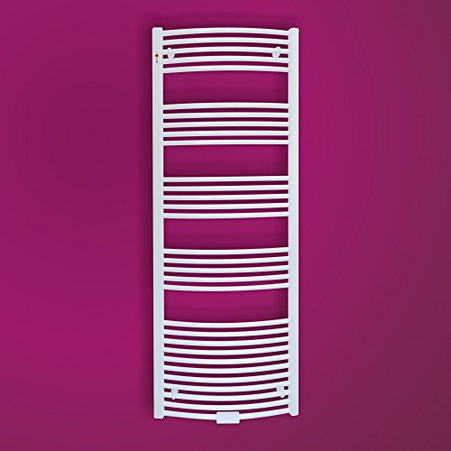 Mert Heizung gebogen elektrisch oder Warmwasser 1/2 Zoll Bad-Heizung 1200x500 Bad-Heizkörper Mittelanschluss 50 mm weiß Handtuchhalter für Wandmontage