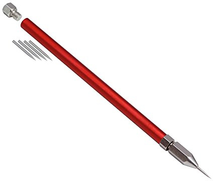 STEINLE R101 Reißnadel im Hohlschaft 150 mm Schaft Alu rot eloxiert mit 10 Ersatzspitzen im Schaft