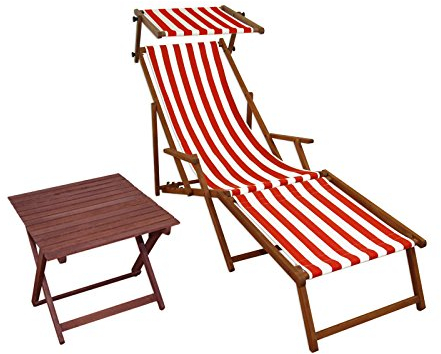 Erst-Holz Relaxliege rot-weiß Gartenliege Strandliege Fußteil Sonnendach Tisch Gartenmöbel 10-314 F S T