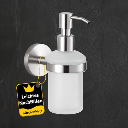 Bürstenking Seifenspender mit Halterung zur Wandmontage, stilvolle Halterung für Seifenspender, praktische Wandmontage, Seifenspender Halterung mit Spender, Teil der Serie 190