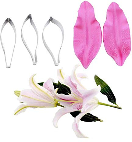 Giglio Petalo Foglia Venatore Taglierino Silicone Stampi Acciaio Inox Ripieno Set, Decorazione Dolci Toosl Coltello per Biscotti Cottura, Teglie e Sugarcract Cioccolato Gumpaste - E