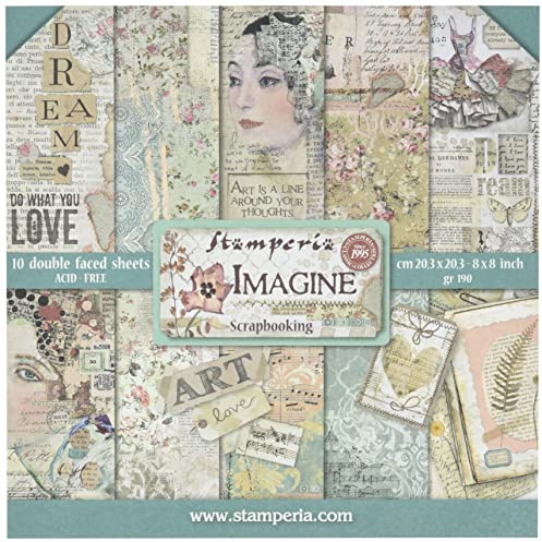STAMPERIA SBBS07 Imagine-Bloc de Papel (10 Hojas, 20,3 x 20,3, Doble Cara), Multicolor, 20.3 x 20.3 (8 x 8)
