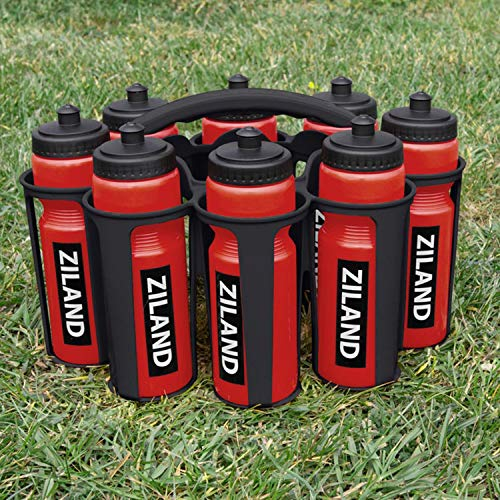 Ziland Academy Easy Squeeze Water Bottle Set - [8 x 700ml Bottles 1 x Carrier] [Choose Your Colour] Designed for Sport Teams (Red - Black Carrier)