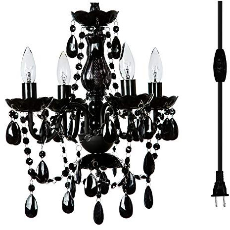 color The Original Brink House hängande lampa med 4 svarta lampor 44,5 cm hög x 38 cm bred svart metallram, glasstam och akrylkristaller