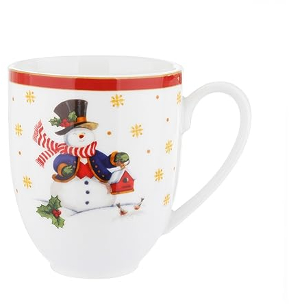 KASANOVA Tazza mug Pupazzo di neve in porcellana, 300 ml rosso Tavola,Tè e caffè