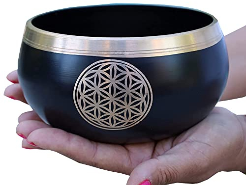 Tibetische Blume des Lebens Klangschalen-Set, für Meditation, Yoga, spirituelle Heilung und Achtsamkeit, extra groß