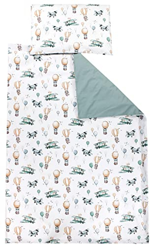 TupTam Juego de Ropa de Cama para Niños, de 2 Piezas., Zorros en el avión/Verde, 120x90 cm