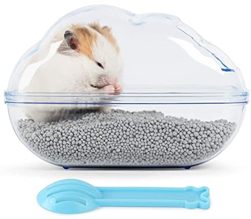 BUCATSTATE Salle de Bain à Sable pour Hamster, Transparent Baignoire à Sable pour Hamster avec Pelle, Accessoires de Cage pour Cochon d’Inde, Gerbille, Nains (Transparent Blue, L)