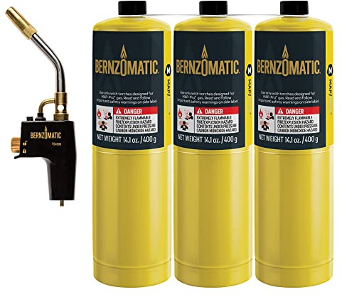 Bernzomatic TS4000 Trigger Start Torch 361524 (TS4000 Torch + 3 Pack Map Pro Gas)
