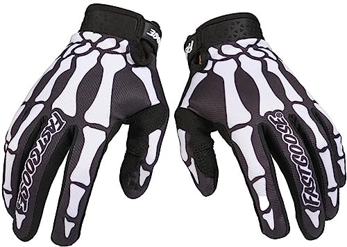 EXCEREY Skeleton Cool Motorcycle Bicycle Full Finger Off-Road Racing Gloves Outdoor Sports for Men Women & Mountaineering (Black, M)