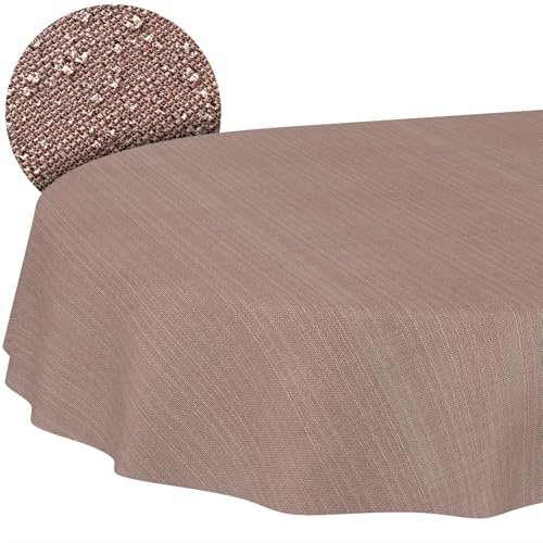 ANRO Mantel Textil de algodón y poliéster, Lavable, diseño de Damasco, Tejido Jacquard, Lavable, Color marrón, Ovalado, 180 x 140 cm, Borde de Corte