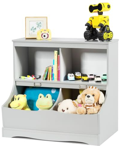 COSTWAY Armario de Juguetes Organizador para Niños con Compartimientos Estantería Multiuso de Almacenamiento 67x40x62cm (Gris)