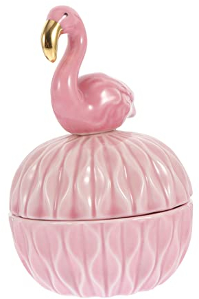 Holibanna 2 Pièces Boîte à Bijoux Flamant Rose Étui à Bibelots En Porcelaine Récipients Avec Couvercles Plat De Bijoux De Figurine D'animal Pupitre Voyage Céramique Boîte De Couverture