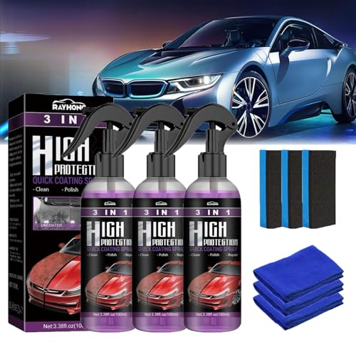 High Protection 3in1 Spray, Nano Spray Auto keramikversiegelung, Auto-Nano-Beschichtungsspray, Car Nano Kratzer Spray, Autolack Außen Restaurator Autopolitur (3 Stück)