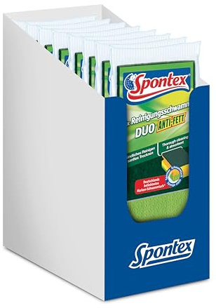 Spontex Lot de 3 éponges de Nettoyage Duo Anti-Graisse, avec côté Sec, Couleur Non sélectionnable, Vert/Rose, 8 x 3 pièces
