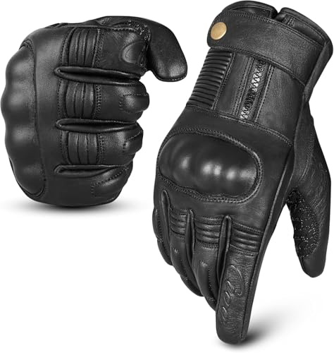 RideMaxx Motorcycle Gloves Geniune Leather Motorbike Gloves Black Leather Gloves Touchscreen Biker Gloves (Black, M)