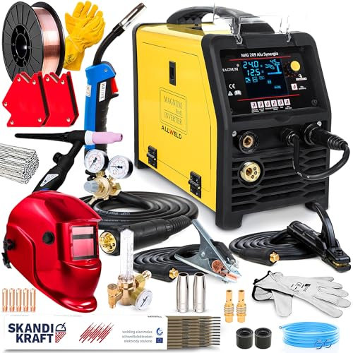 Magnum MIG 209 ALU - Soldador Inverter Profesional 3 en 1 de 200 A - Sinergia y Regulación de Inductividad - Soldadura: MIG/MAG, TIG, MMA - Tecnología IGBT - Set Professional