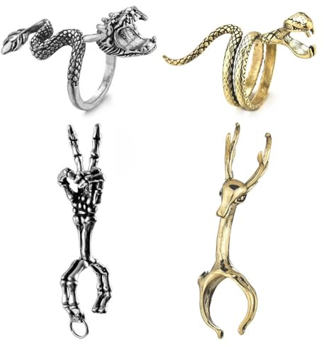 Bagues porte-cigarette rétro pour le doigt - 4PCS Clip de cigarette squelette main serpent dragon cerf, accessoires de fumeur cadeaux punk pour hommes et femmes, bague porte-cigarette pour fumeur