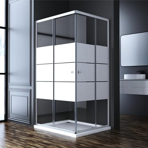 Goezes Eckeinstieg Duschkabine 100 x 100 cm Schiebetür Duschabtrennung, Streifen Duschschiebetür Gestreift Glas Dusche 100x100cm Duschkabine aus 6mm ESG Sicherheitsglas, Duschwand Höhe 185cm