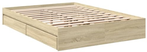 vidaXL Cama Con Cajones de Madera de Ingeniería Roble Sonoma 135x190 cm - Armazón y Base de Cama Doble