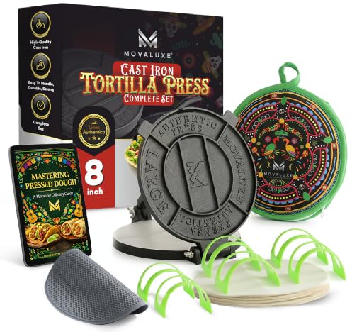 Tortilla Press 8 Inch, Cast Iron Tortilla Maker Complete Taco Pressing Kit