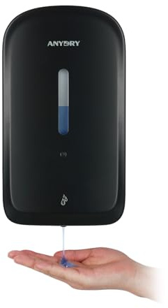 anydry Dispensador automático de jabón líquido Profesional de 1000 ml, Montaje en Pared, sin Contacto, para baños con Alto tráfico, oficinas, hospitales, Modelo 1220S Schwarz