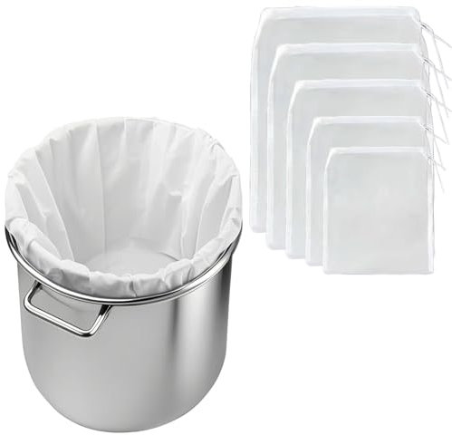 QILEMI Nylon Bolsa de Filtro de Cerveza 200 Micro Bolsa de Filtro de Malla 5 PCS Diferentes Tamaños Bolsa de Leche de Nuez Lavable Nylon Malla Fina con Cordón Adecuado para Cerveza Leche Frutas