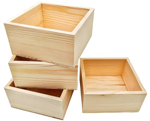 Anktily Paquete de 4 cajas organizadoras de almacenamiento de madera sin terminar, caja cuadrada pequeña 12 x 12 x 6 cm, decoración rústica para el hogar