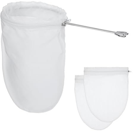 TIESOME 3 Stück Thailändischer Teefilter, Siebbeutel Aus Ultrafeinem Netz Mit Edelstahlgriff Wiederverwendbare Nussmilchbeutel Für Nussmilch Kaffee Saft Joghurt (Kleine Größe)