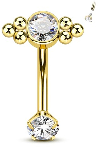 Agrewd Rook Piercing Jewellery G23 piercing per sopracciglio in titanio massiccio 16 G argento/oro, orecchini per trago 6/8 mm con zirconia cubica trasparente, orecchini per cartilagine per