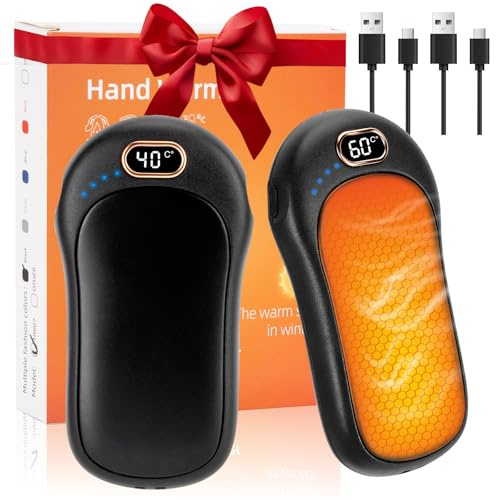 2PCS Calentador de Manos Recargable 10000mAh con Pantalla | Calentador de Manos Portátil Doble Cara/Cara Única Ajustable 40-60°C Camping/Caza/Senderismo