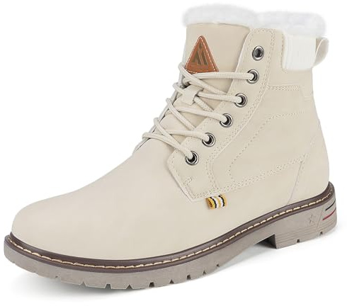 Mishansha Botines Mujer Invierno Cálidos Botas de Nieve Cómodas Zapatos Clásicas Beige 37