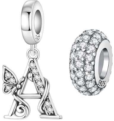2 ciondoli a forma di lettera, in argento, con alfabeto, per bracciali, ciondoli, gioielli, bracciali europei, collane, gioielli regalo per donne, Universal Kompatibilität Charms, Argento (A Abito)