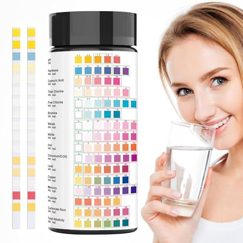 Strisce per test dell'acqua - Kit di qualità dell'acqua potabile 16 in 1, rilevatore di rame di ferro con durezza del piombo PH, test di laboratorio domestico preciso | 100 strisce di pH dell'acqua