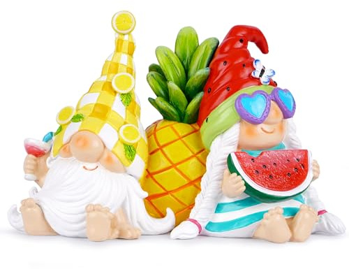 ZAWUU Summer Garden Gonk Set, Pineapple and Watermelon Gnome Ornaments for Garden Bar, Tropical Fruit Figurine for Outdoor Patio, Balcony and Kitchen Decor