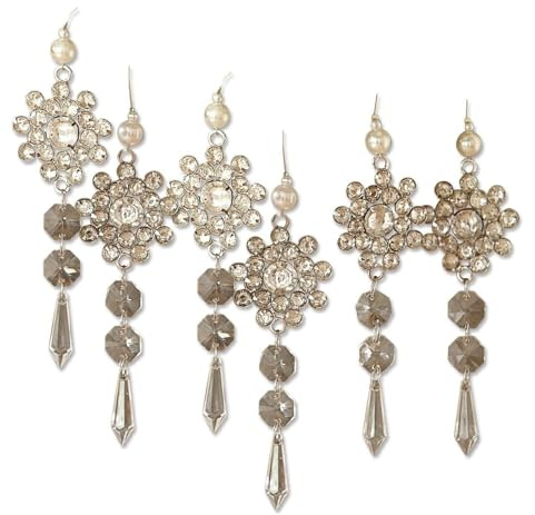 Loberon Schmuckanhänger 6er Set Fleurette | Schneeflöckchen mit Glassteinchen | Christbaumschmuck | Weihnachtsdeko | Weihnachten | H/B/T ca. 11/5 / 8 cm, Silber