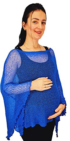 Ikat Ladies Maternity Pregnancy Cover Up Cape Crochet Lace Fish Net Batwing Poncho (One Size, Royal)