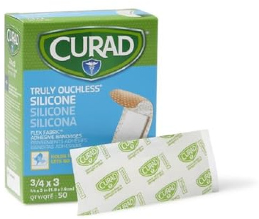 Curad Truly Ouchless Silicone Adhesive Bandages, Fabric Bandages, For Delicate Sensitive Skin, 3/4X3 (50 Count)