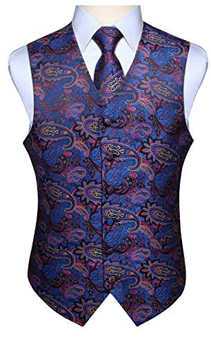 Enlision Waistcoats for Men Wedding Paisley Waistcoat Floral Jacquard Necktie Pocket Square Party Formal Vest Suit Set S-6XL