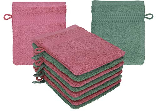 Betz 10 Stück Waschhandschuhe Premium 100% Baumwolle Waschlappen Set 16x21 cm Farbe Beere - tannengrün