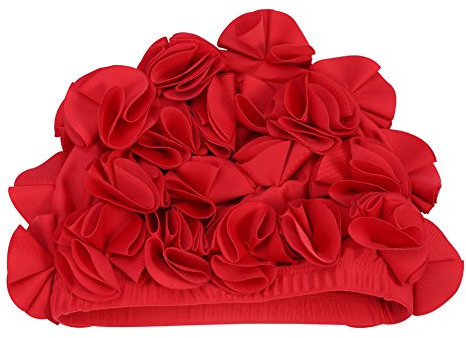 DEWIN Badekappe, Badekappen Retro Blumenblume Mode Elastische Badehut Langes Haar Badehaube für Frauen Kinder (Rot)