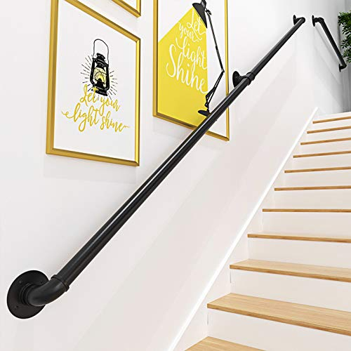 Gorssen Schwarzer Treppenrohr-Handlauf,Wand-zu-Wand-Haltegriff für ältere Kinder, Schwarzer Schmiedeeisen-Handlauf,Antirutsch-Treppenhandlauf - für den Innen- und Außenbe,330cm