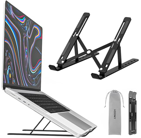 Voomy Soporte Portatil Mesa, Base 6 Ángulos Elevador Ajustable, Laptop Stand 9-16 de Aluminio para Portátil, Macbook, Notebook, Ordenador, Negro